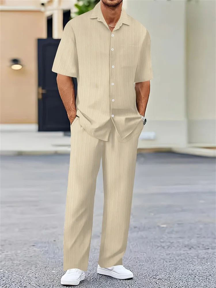Light Blue Striped Shirt Set