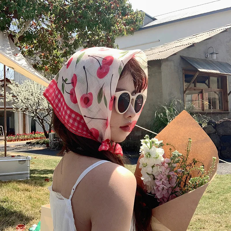 Cotton Linen Square Floral Scarf