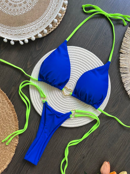 Solid Color Halter Bikini Set