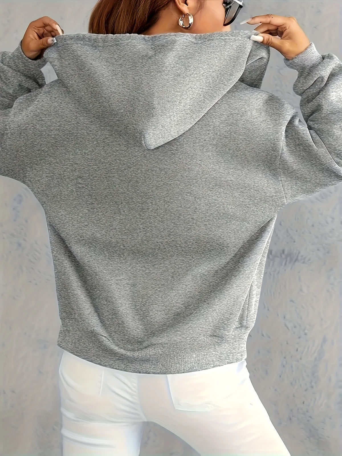 Brown Zip-Up Print Hoodie