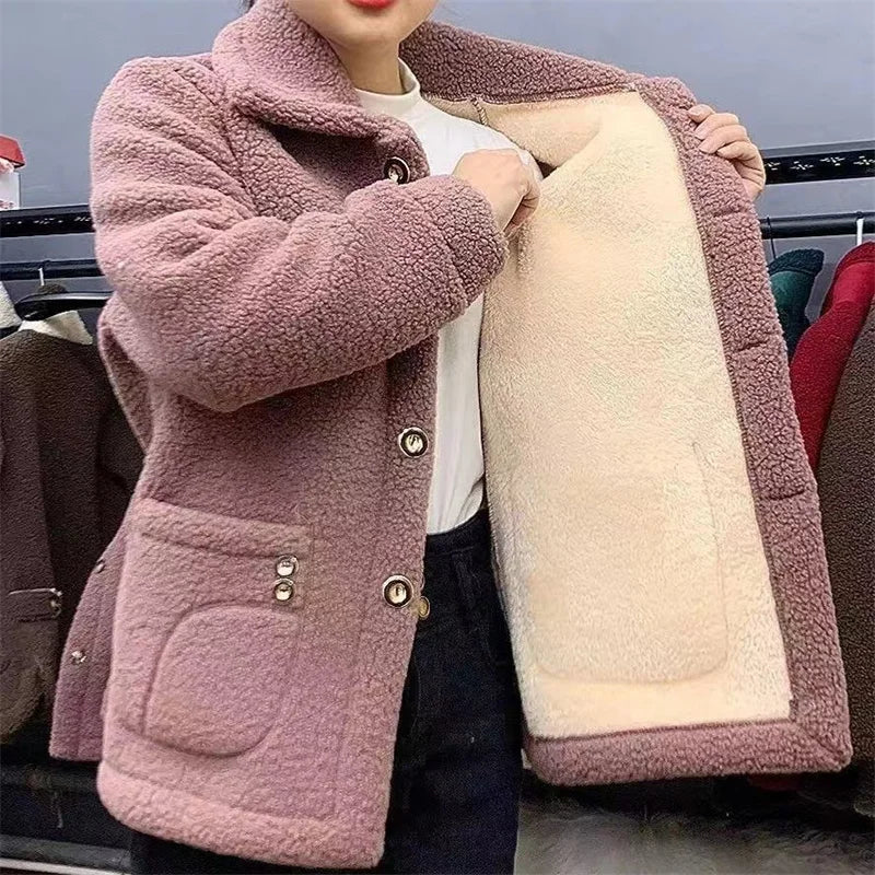 Faux Lamb Fur Lapel Coat