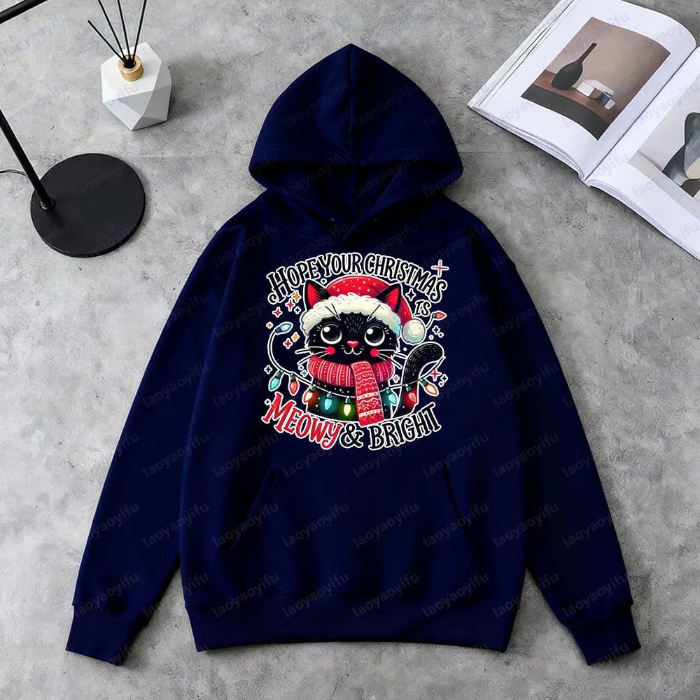 Christmas Cat Print Hoodie