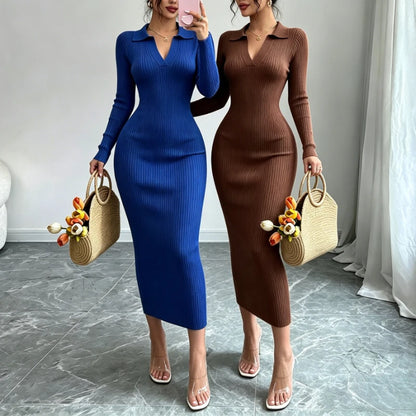 Ribbed Knit Long Sleeve Sweater Dress