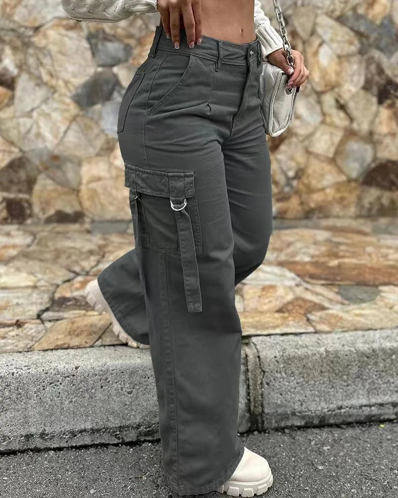 Retro Multi-Pocket Wide-Leg Pants