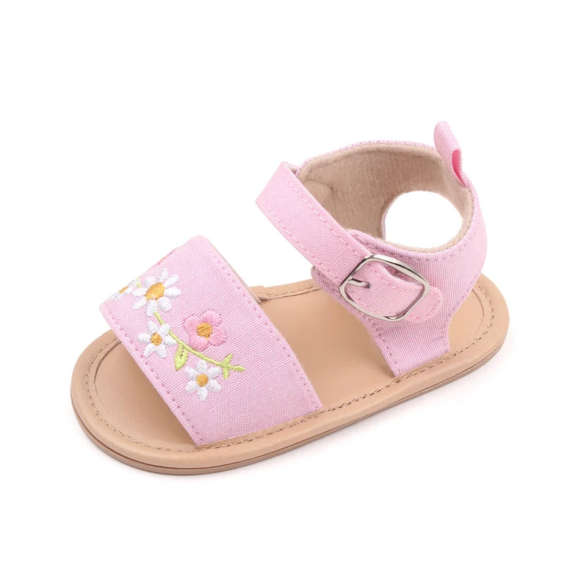 Embroidered Flower Baby Sandals