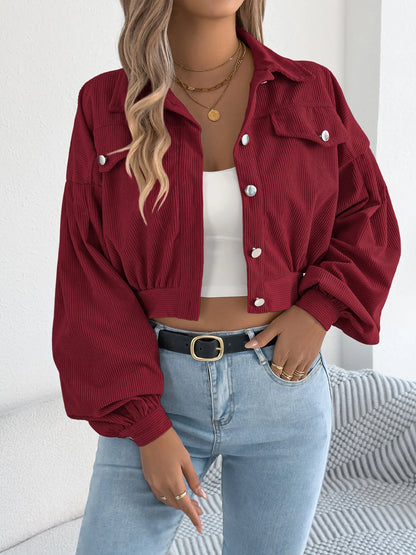 Corduroy Cropped Button Jacket