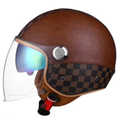 Brown Leather-Look 3/4 Jet Helmet