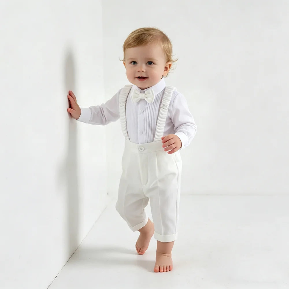 White Blazer and Suspender Pants Set