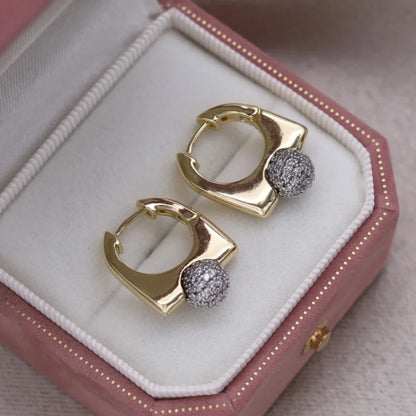 Two-Tone Zircon Ball Hoop Earrings