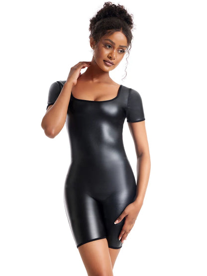 Faux Leather Shaping Bodysuit