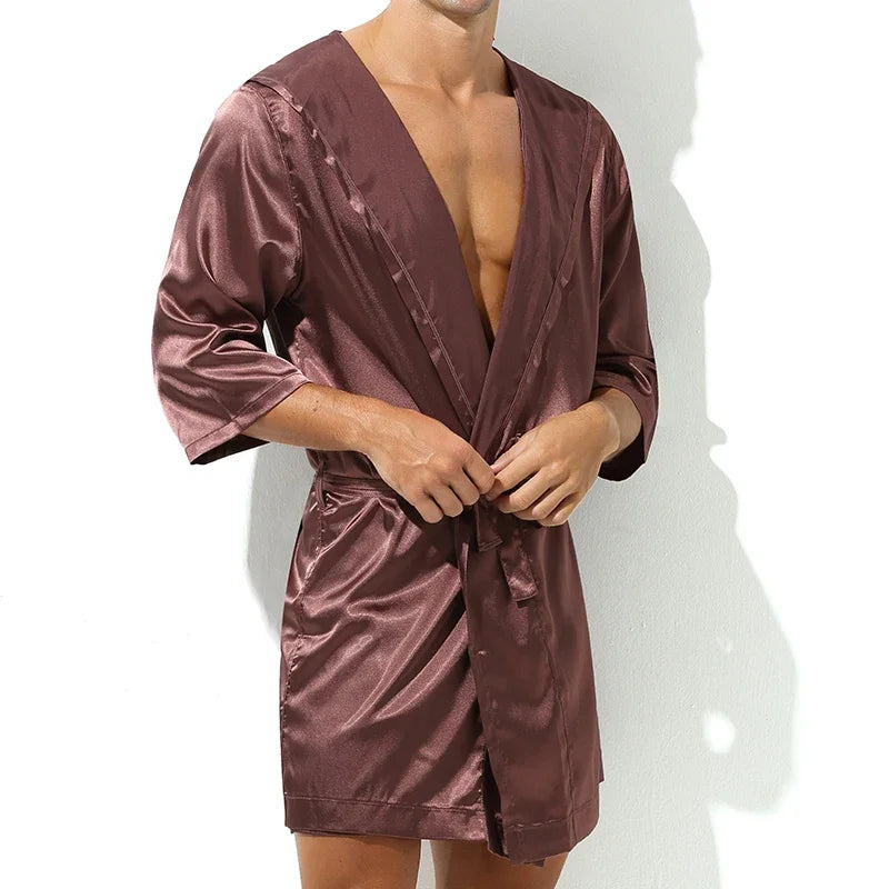 Short-Sleeve Silk Pajama Bathrobe