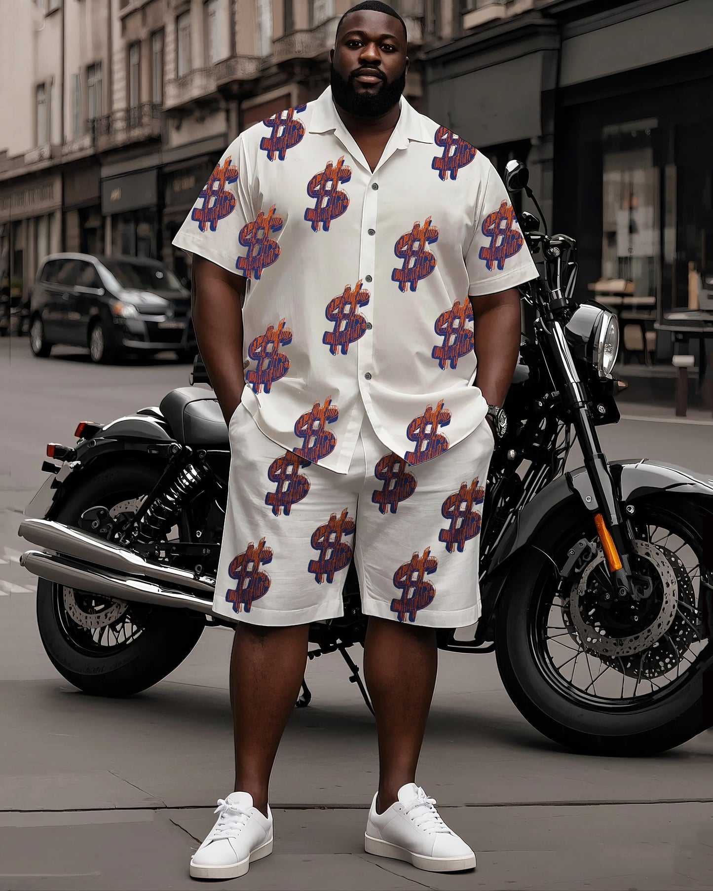 Dollar Sign Print Shirt Shorts Set