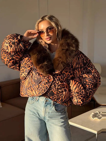 Printed Fur Collar Padded Jacket