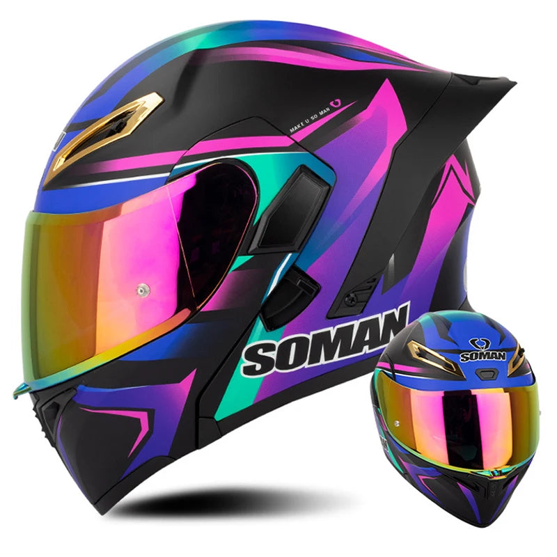 Soman Double-Visor Flip-Up Helmet