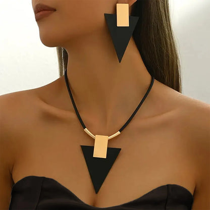 Geometric Triangle Necklace Earring Set