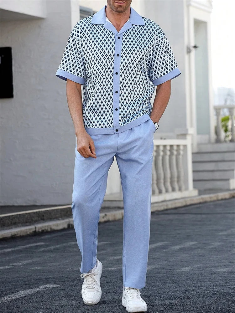 Light Blue Striped Shirt Set