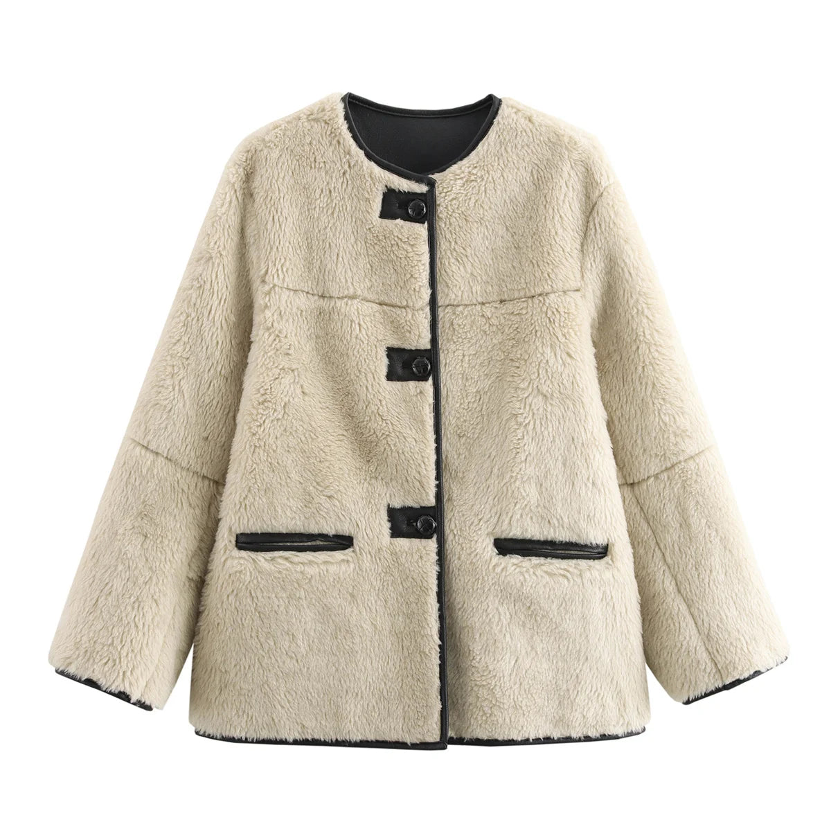 Toggle-Front Faux Fur Jacket