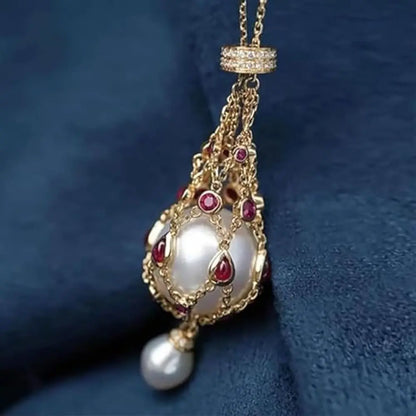 Metal Pearl Gemstone Necklace