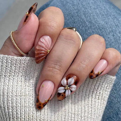 3D Flower Almond Press-On Nails