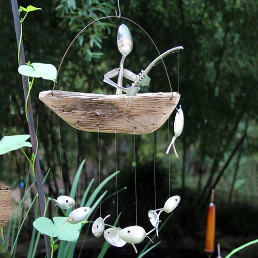 Hanging Metal Fisherman Sculptures