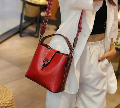 Oil Wax Leather Bucket Bag