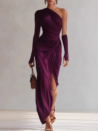 One-Shoulder Patchwork A-Line Dress