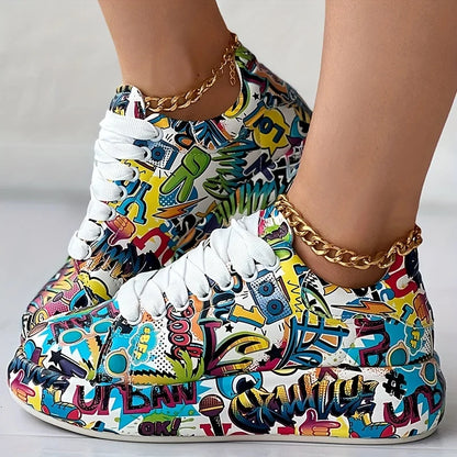 Women's Graffiti Print Low-Top Platform Sneakers