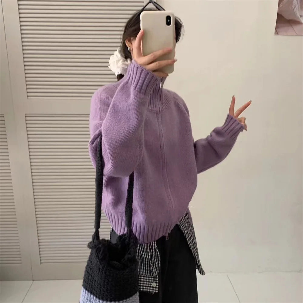 Stand Collar Double-Zip Cardigan