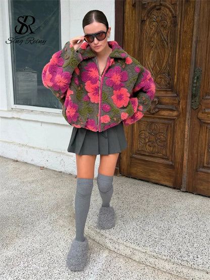 Floral Fleece Zip Sweatshirt