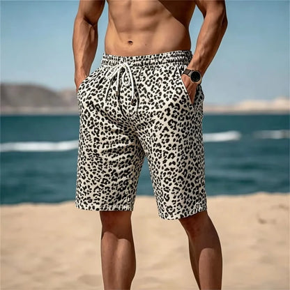 Leopard Print Drawstring Beach Shorts