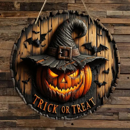 Round Wood Halloween Sign