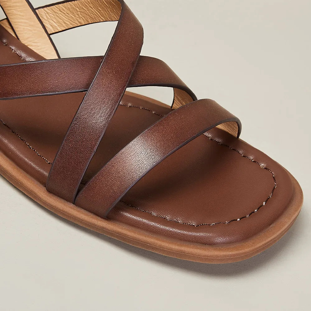 Genuine Leather Ankle Strap Sandals