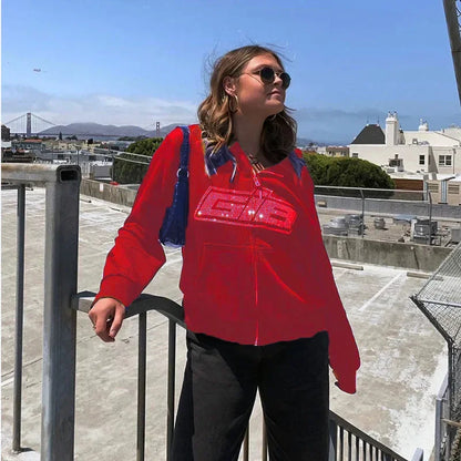 Rhinestone Letter Zip Hoodie