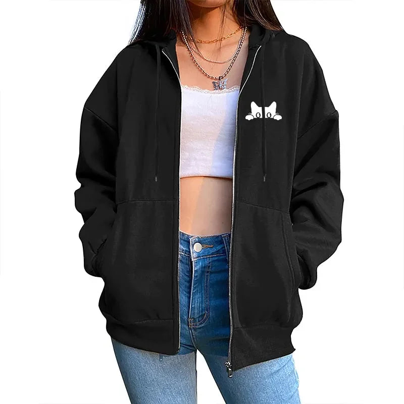 Letter Print Zip Cardigan Hoodie