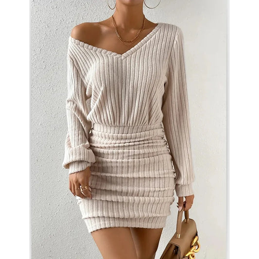 Wrap V-Neck Knit Sweater Mini Dress