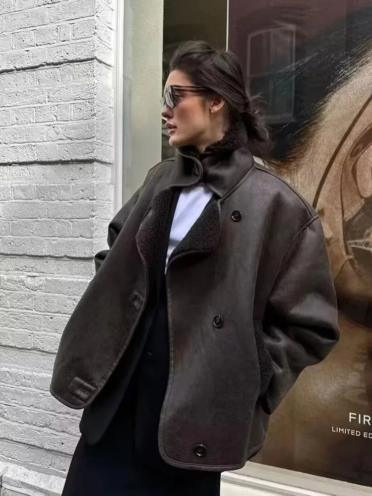 Faux Leather Fleece Jacket