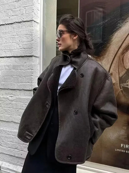 Faux Leather Fleece Jacket