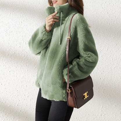 Mandarin Collar Faux Fur Coat