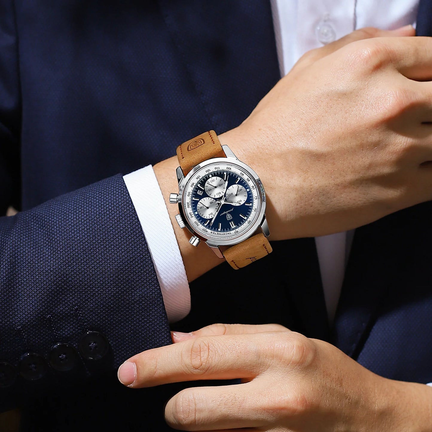 Luminous Leather Chronograph Watch