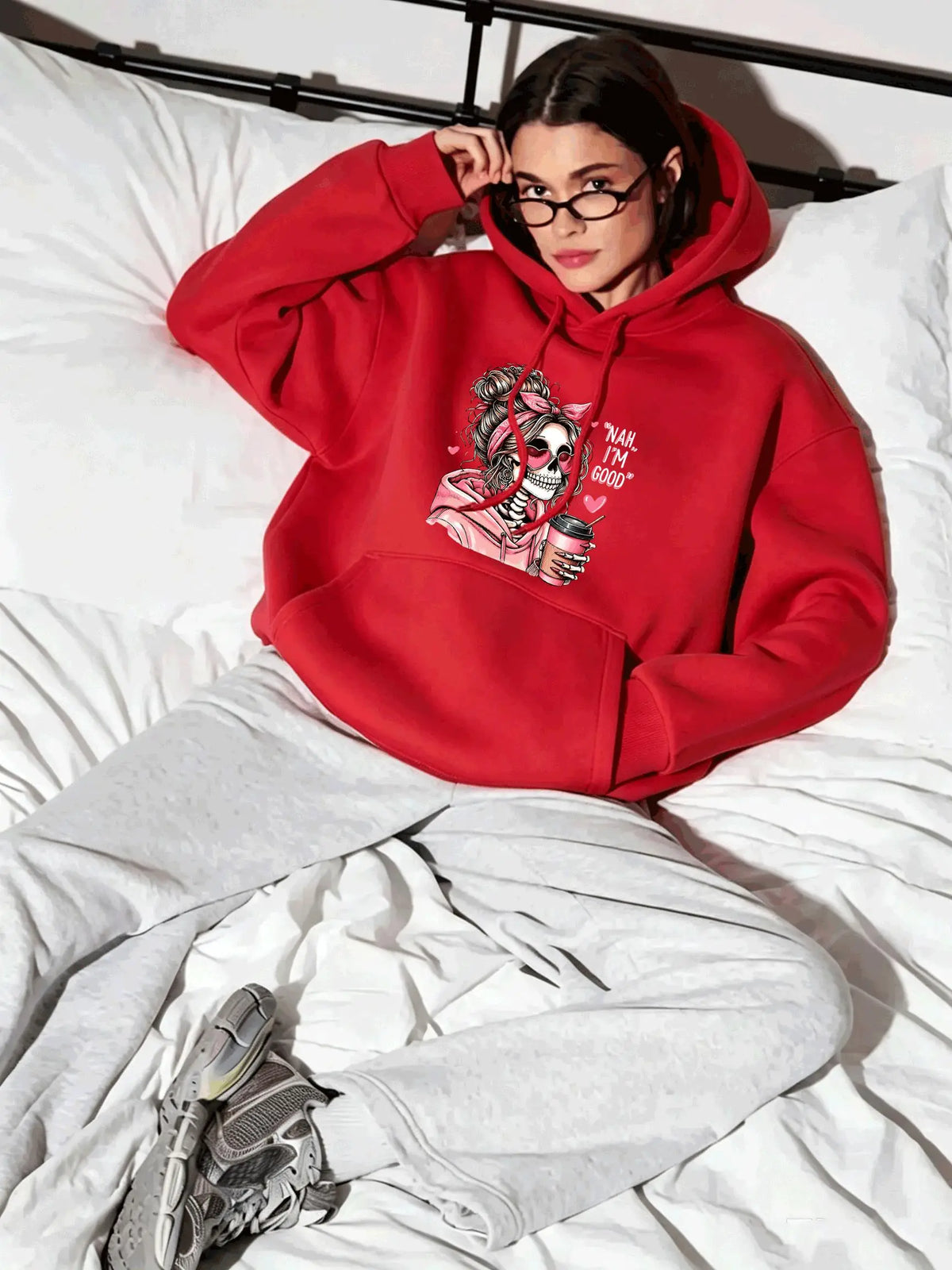 Skull Print Pocket Hoodie