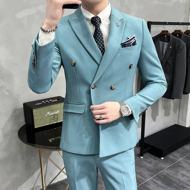 Jacket Pants Solid Color Suit