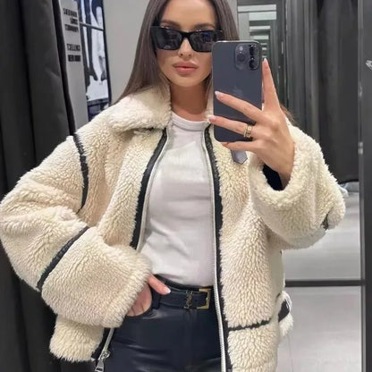 Contrast Plush Zip Jacket