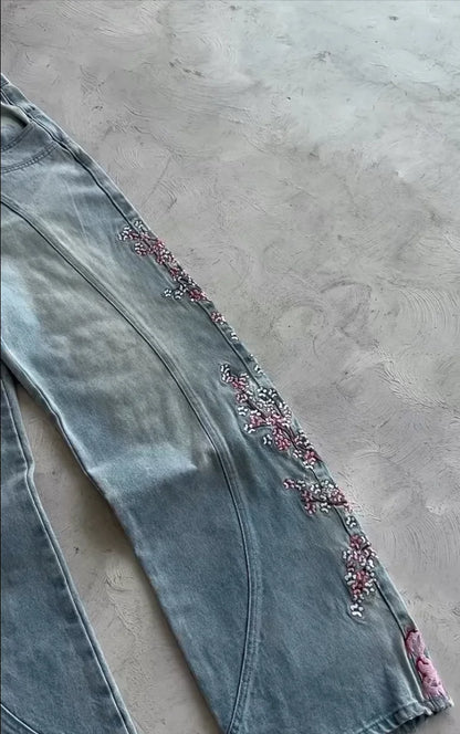 Embroidery Cargo Jeans