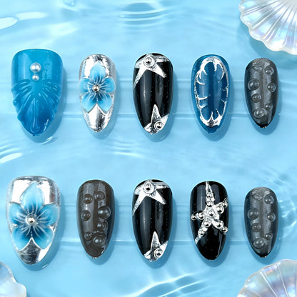 3D Flower Almond Press-On Nails