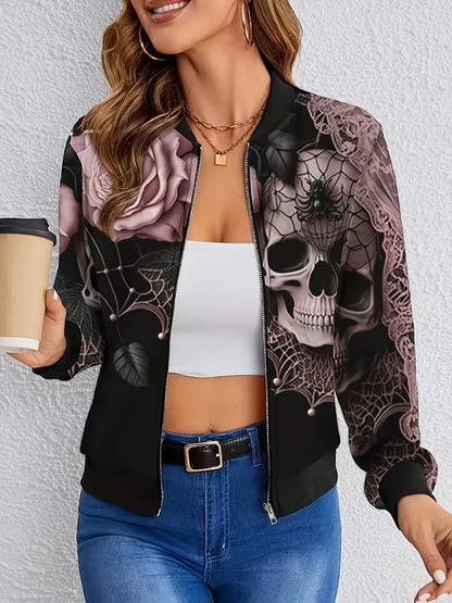 Skull Print Baseball Jacket