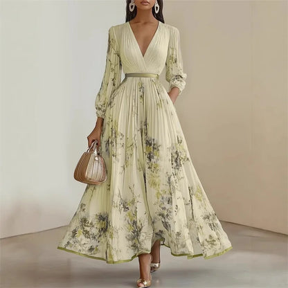 Printed V-Neck Swing A-Line Dress
