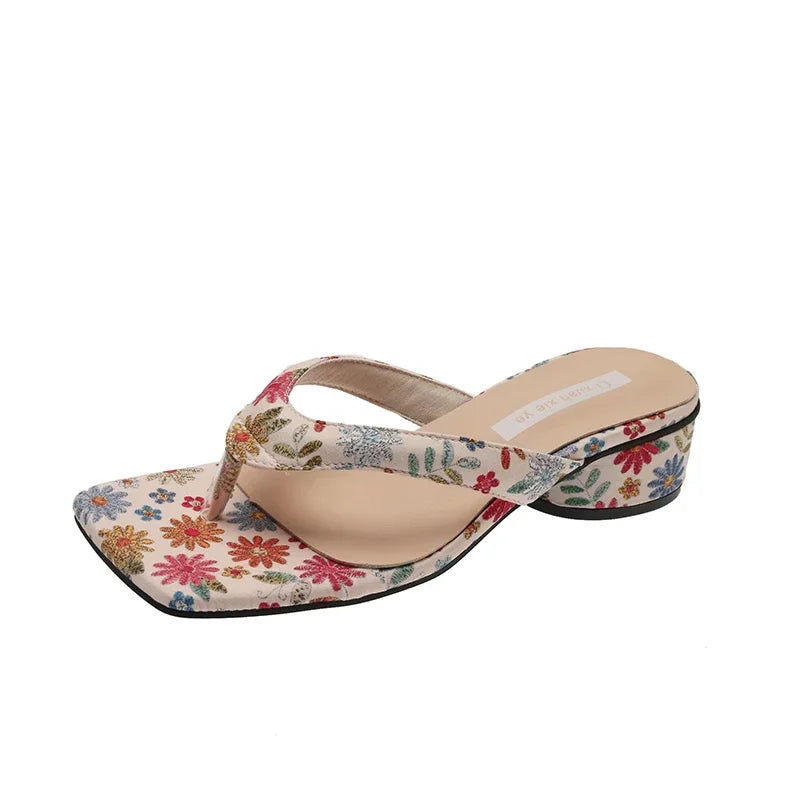 Flower Accent PU Slippers