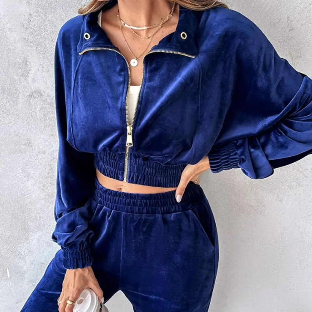 Women Velvet Two-Piece Tracksuit Set
