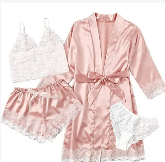 4PCS Woman Bathrobe Set