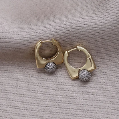 Two-Tone Zircon Ball Hoop Earrings